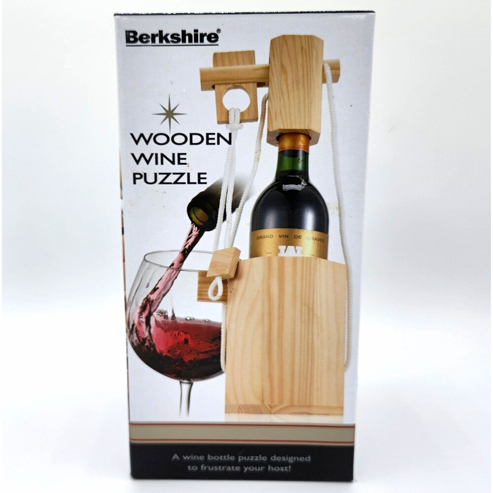 Berkshire Wooden Wine Bottle Puzzle Brain Teaser Open Box